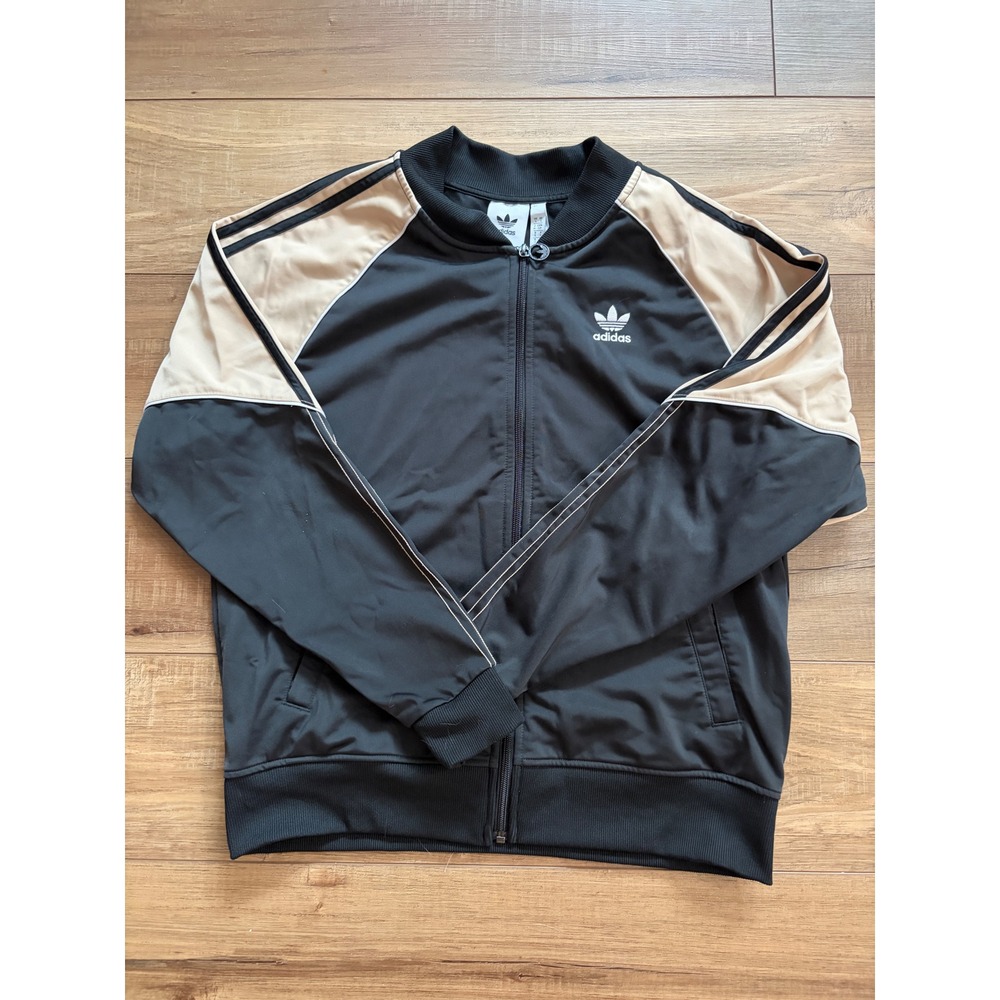 Adidas Originals Track Jacket Mens Small Black Tan Colorblock Zip HI3000 Trefoil